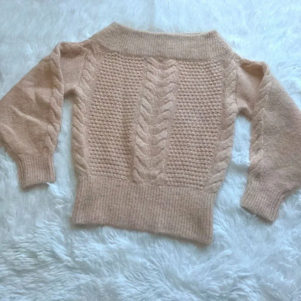 Anthropologie Sleeping On Snow Sweater Cable Knit Light Pink Cozy Coquette XS